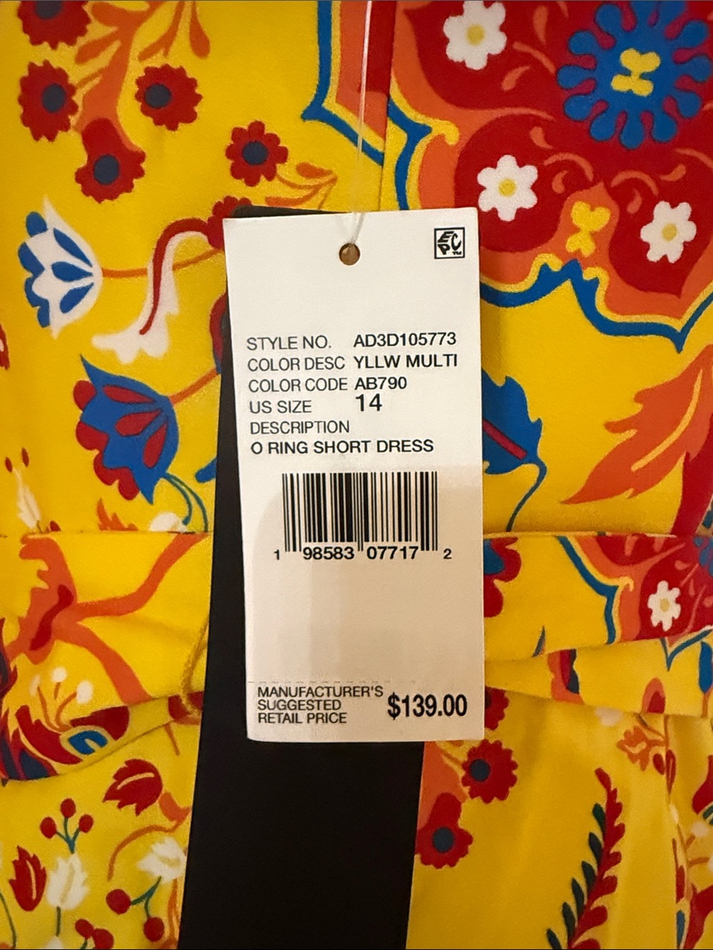 Adrianna Papell Yellow Strapless Floral Sundress with Decorative Belt - Picture 2 of 4